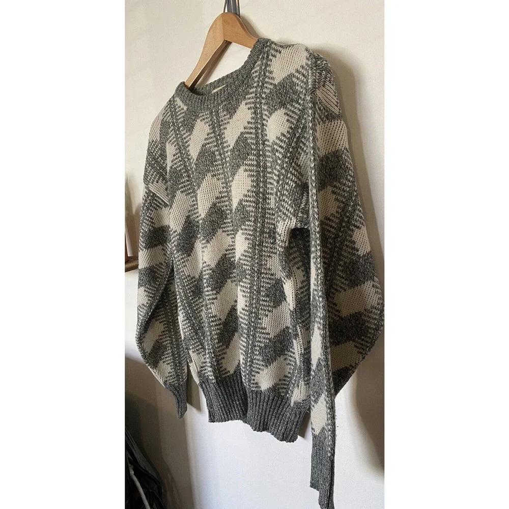 Vintage Michael Gerald Gray and White Geometric Pattern Sweater Mens Size Small